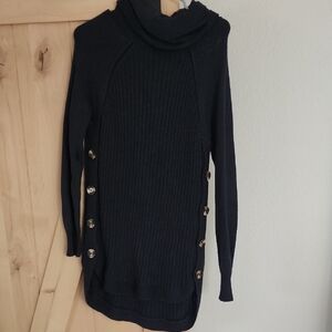 Chic Black Turtleneck Sweater with Button Details